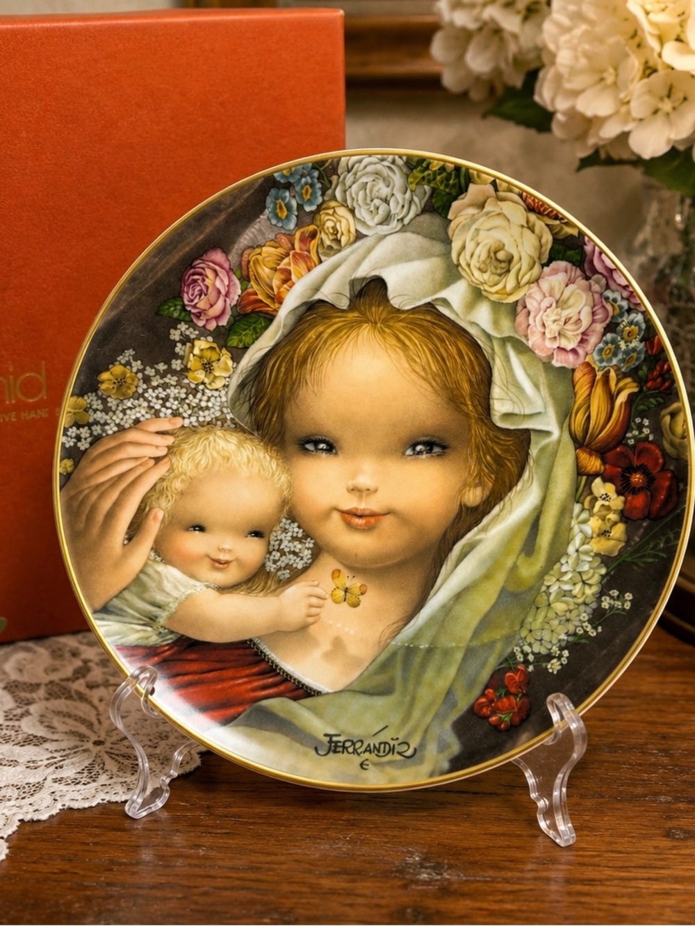 Schmid Juan Ferrandiz Floral Mother Child Plate 1978 LE West Germany 10” Box